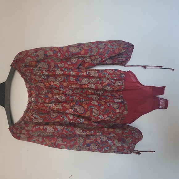 Nwot freePeople Sundown Rust Red Paisley Print Off-the-Shoulder Bodysuit sz-M - Picture 2 of 9
